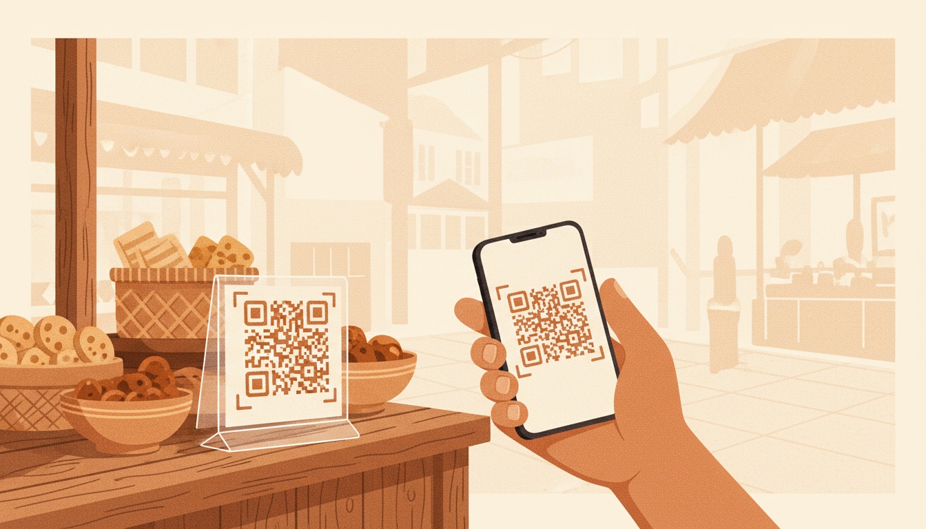 Tangan memindai kode QR di gerai jajanan kaki lima dengan ponsel